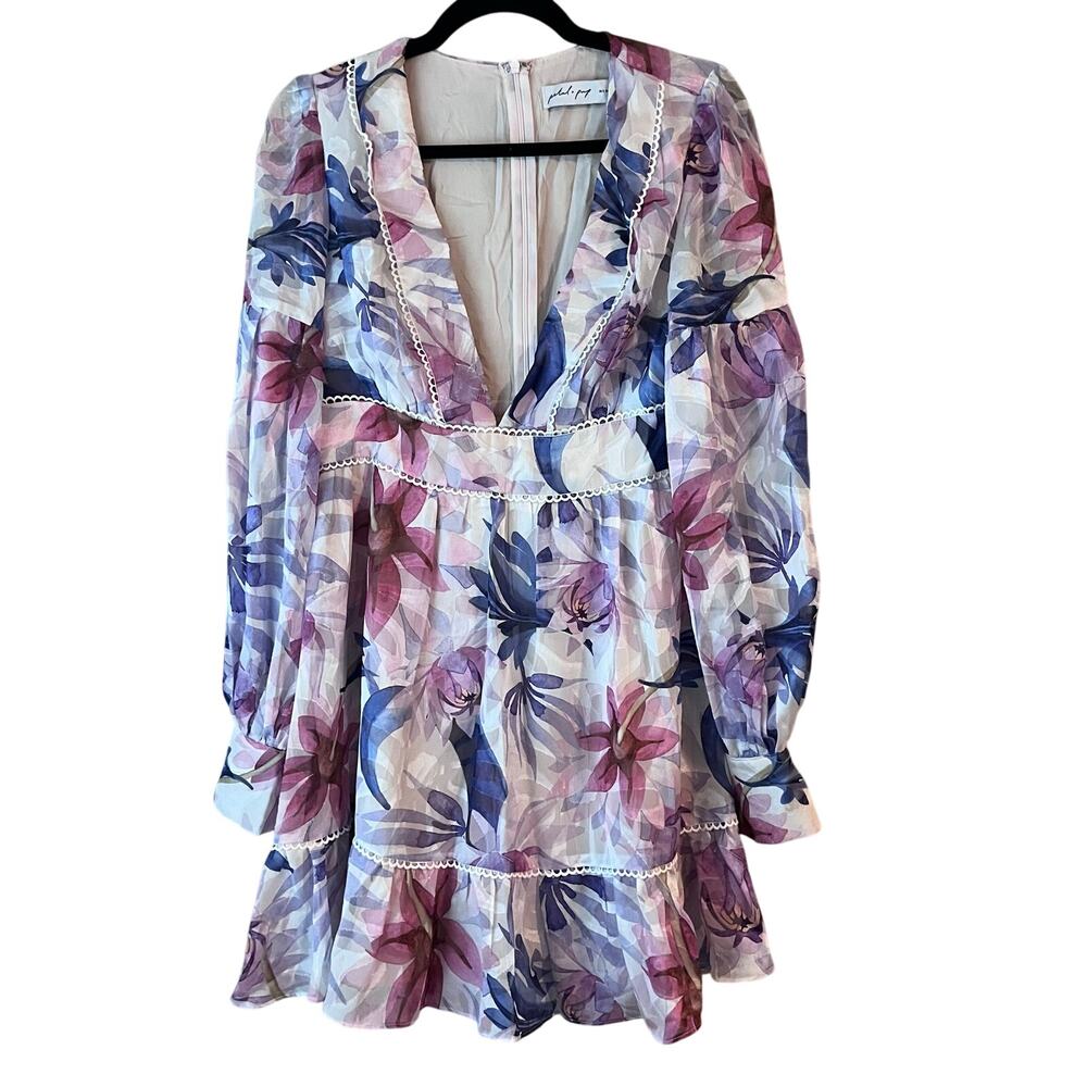 New Petal and Pup Floral Mini Purple Dress Babydoll Longsleeve 8 Lined NWT